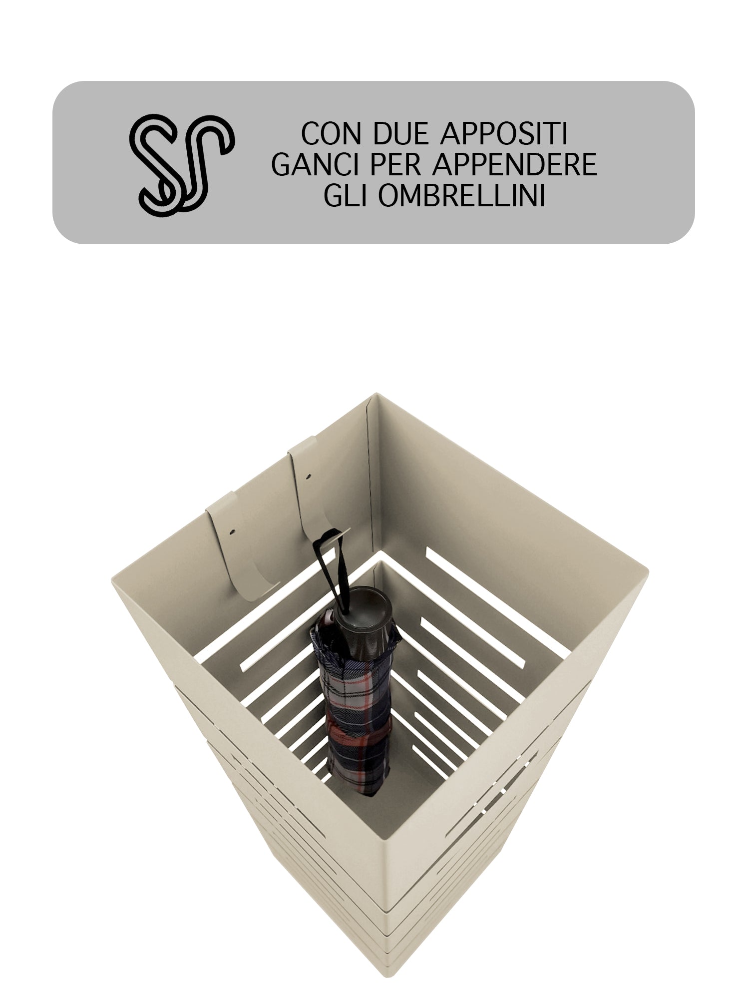 Portaombrelli Interno Esterno  Elegante in Metallo Con Ganci Per Ombrellini Design Moderno Modello 4 Tortora