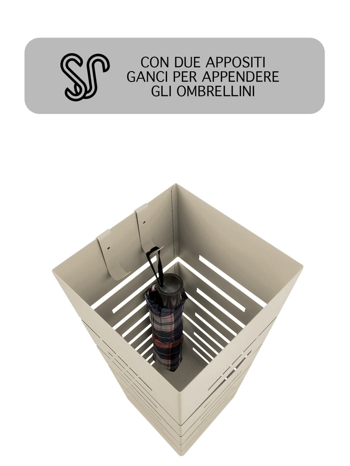 Portaombrelli Interno Esterno  Elegante in Metallo Con Ganci Per Ombrellini Design Moderno Modello 4 Tortora