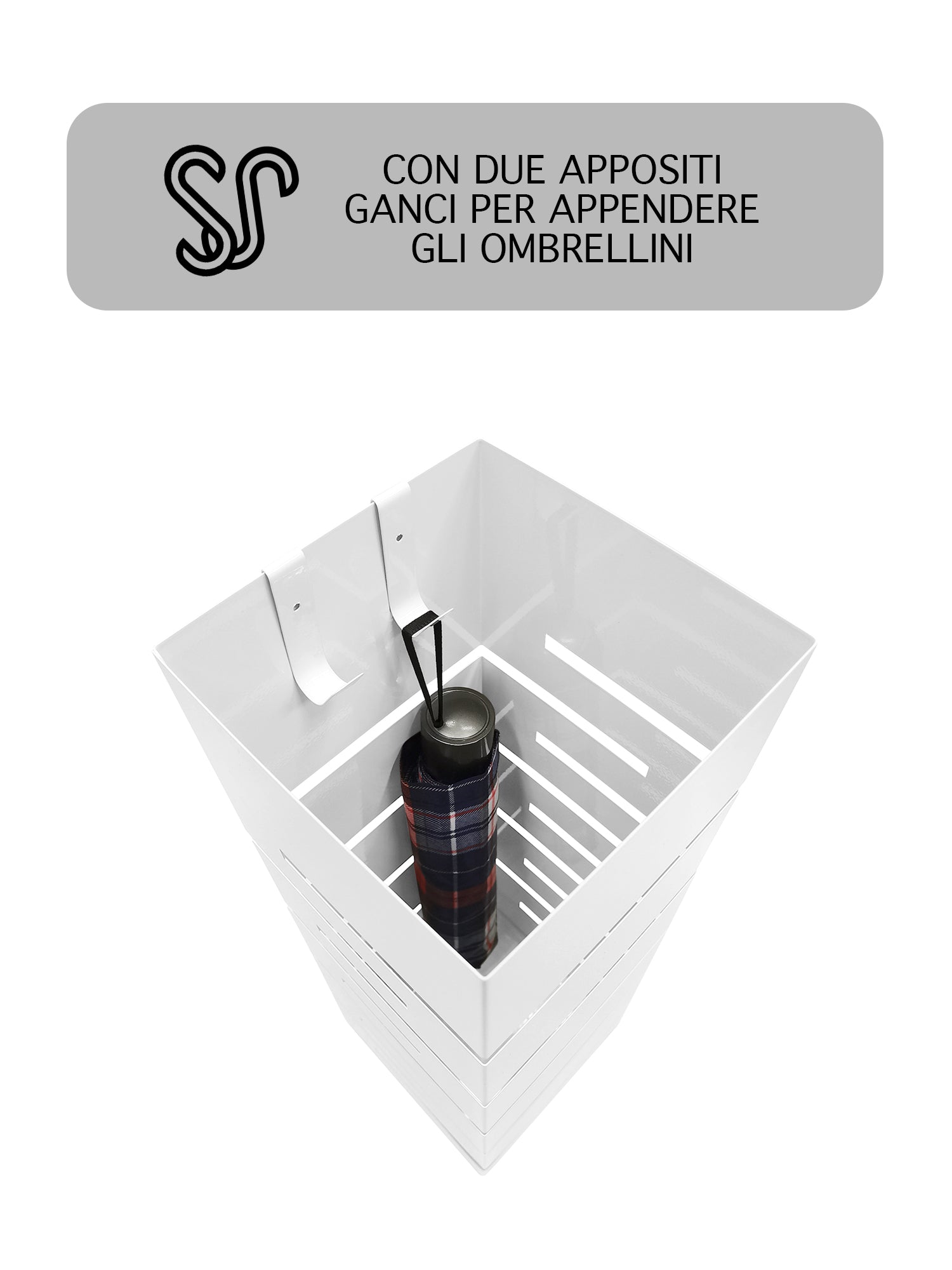 Portaombrelli Interno Esterno  Elegante in Metallo Con Ganci Per Ombrellini Design Moderno Modello 9 Bianco