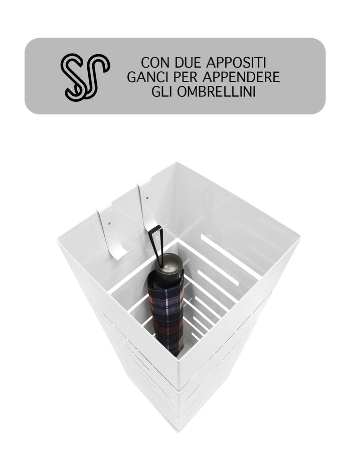 Portaombrelli Interno Esterno  Elegante in Metallo Con Ganci Per Ombrellini Design Moderno Modello 9 Bianco