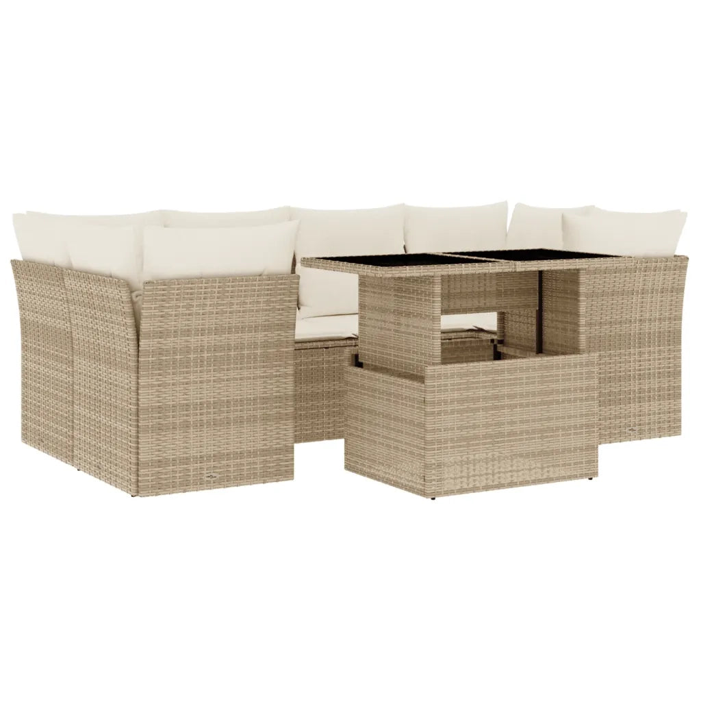 Set Divani da Giardino 7 pz con Cuscini Beige in Polyrattan 3266378