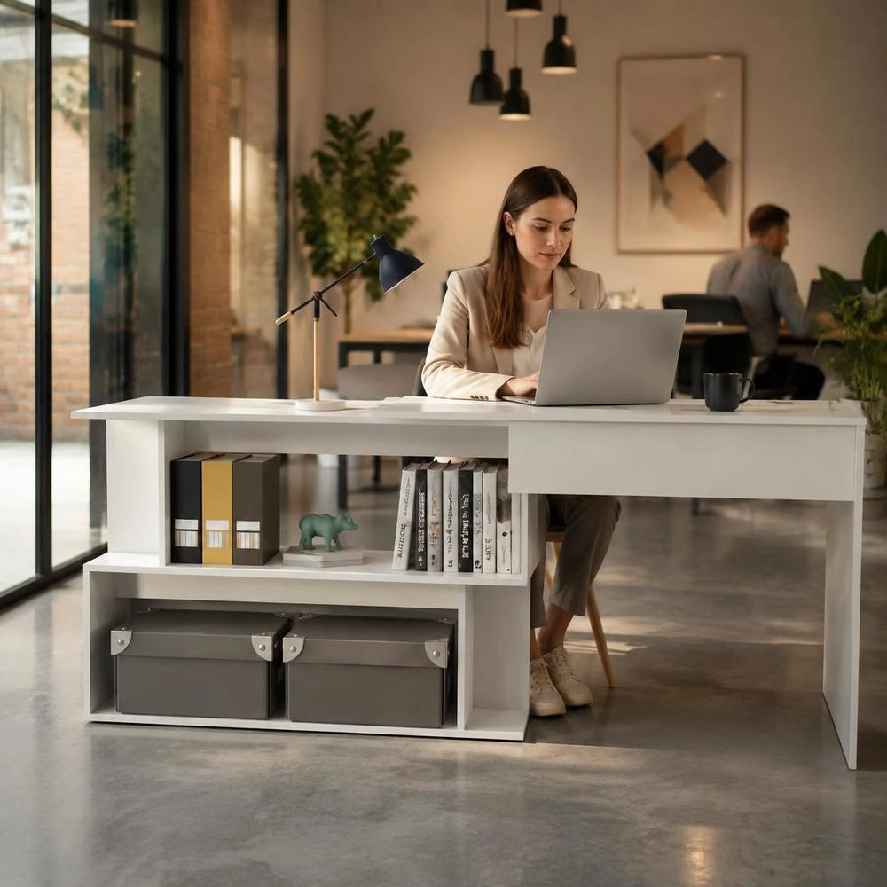 Corner Desk White 200x50x76 Cm Wood-based Material