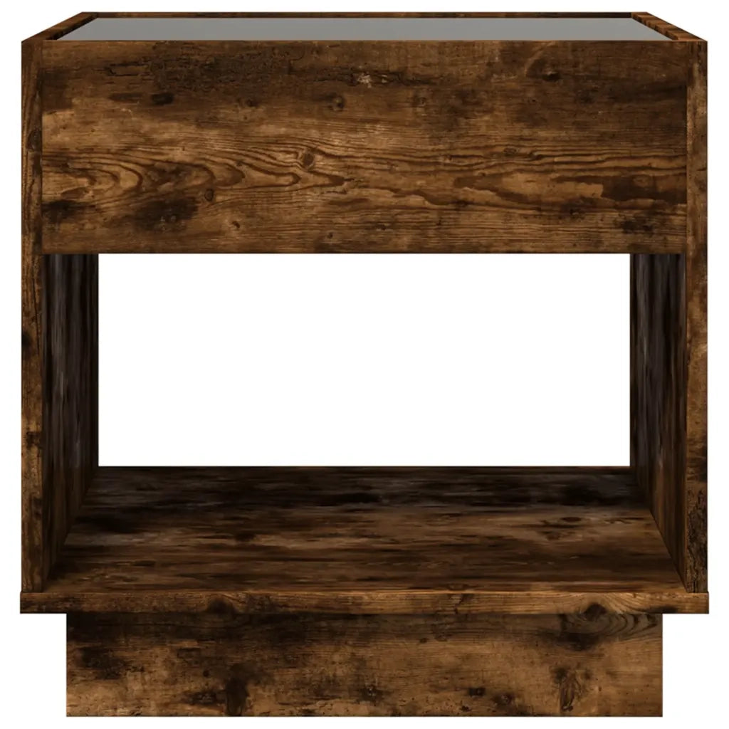 Comodino | Armadio da Notte | Mobiletto da notte con LED Infinity Rovere Fumo 50x50x50 cm