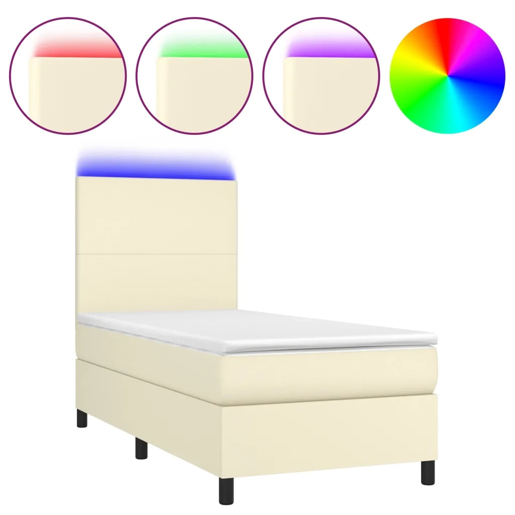 Giroletto a Molle con Materasso e LED Crema 80x200cm Similpelle cod mxl 62386