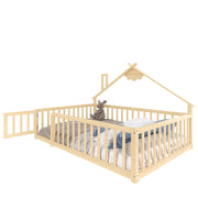 Letto per bambini 140x190 cm; casetta con sponde e serratura; legno; colore naturale (Senza materasso)