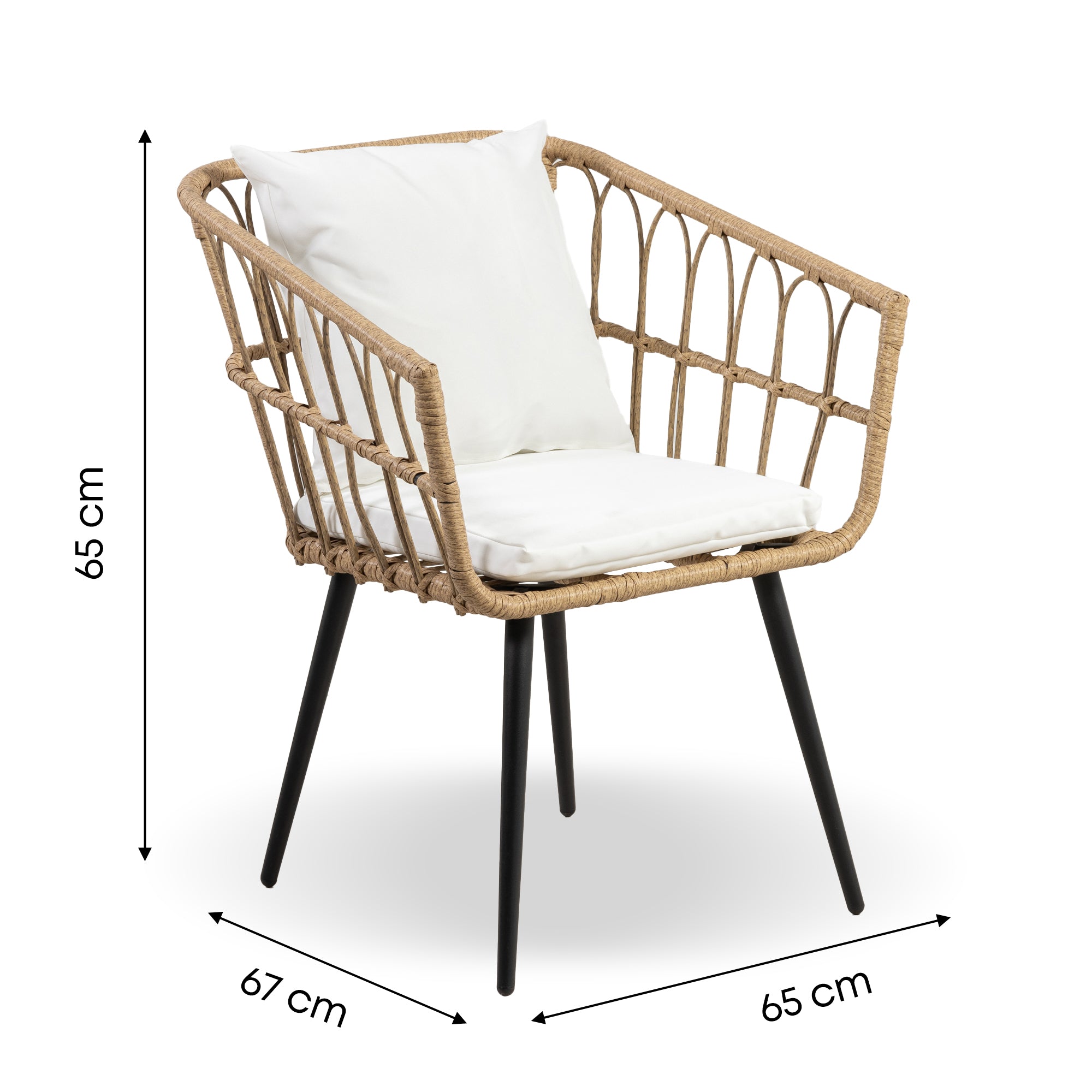 Salottino Da Esterno In Rattan Set Bistrot Poltrone E Tavolino Elegante Terrazzo Balcone Giardino Telaio In Acciaio Tavolo Salotto Con Piano In Vetro Con 2 Sedie Con Comodi Cuscini - Giava