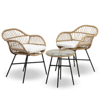 Salottino Da Esterno In Rattan Set Bistrot Poltrone E Tavolino Elegante Terrazzo Balcone Giardino Telaio In Acciaio Tavolo Salotto Con Piano In Vetro Con 2 Sedie Con Comodi Cuscini - Malang