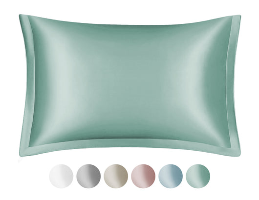 Federa 100% Seta Di Gelso 50x80Cm Certificate OekoTex Chiusura Zip Con Volant da 5 Cm Retro In Tencel Di Eucalipto Anticrespo Anti-Age Rigenerante Cromoterapia  - Acqua