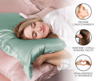 Federa 100% Seta Di Gelso 50x80Cm Certificate OekoTex Chiusura Zip Con Volant da 5 Cm Retro In Tencel Di Eucalipto Anticrespo Anti-Age Rigenerante Cromoterapia  - Acqua