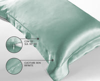 Federa 100% Seta Di Gelso 50x80Cm Certificate OekoTex Chiusura Zip Con Volant da 5 Cm Retro In Tencel Di Eucalipto Anticrespo Anti-Age Rigenerante Cromoterapia  - Acqua
