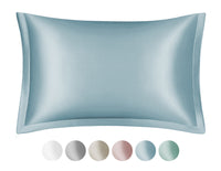 Federa 100% Seta Di Gelso 50x80Cm Certificate OekoTex Chiusura Zip Con Volant da 5 Cm Retro In Tencel Di Eucalipto Anticrespo Anti-Age Rigenerante Cromoterapia  - Azzurro