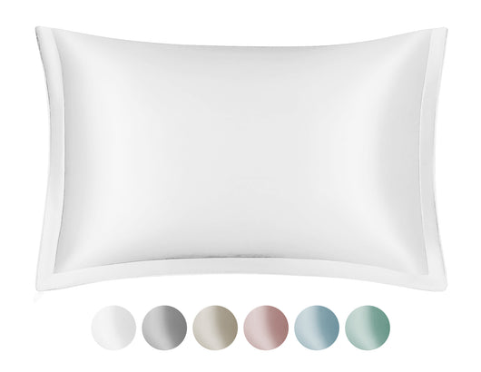 Federa 100% Seta Di Gelso 50x80Cm Certificate OekoTex Chiusura Zip Con Volant da 5 Cm Retro In Tencel Di Eucalipto Anticrespo Anti-Age Rigenerante Cromoterapia  - Bianco