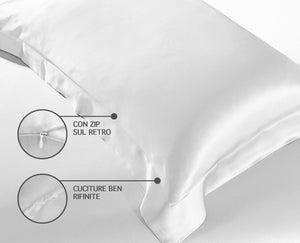 Federa 100% Seta Di Gelso 50x80Cm Certificate OekoTex Chiusura Zip Con Volant da 5 Cm Retro In Tencel Di Eucalipto Anticrespo Anti-Age Rigenerante Cromoterapia  - Bianco