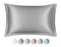 Federa 100% Seta Di Gelso 50x80Cm Certificate OekoTex Chiusura Zip Con Volant da 5 Cm Retro In Tencel Di Eucalipto Anticrespo Anti-Age Rigenerante Cromoterapia  - Grigio