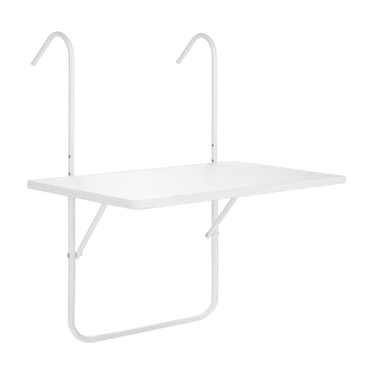 Tavolino Pieghevole Da Balcone 60x40Cm Uv Resistent Antiruggine Tavolo Sospeso Da Appendere Alla Ringhiera Richiudibile Salvaspazio Altezza Regolabile Struttura In Metallo Impermeabile  - Bianco