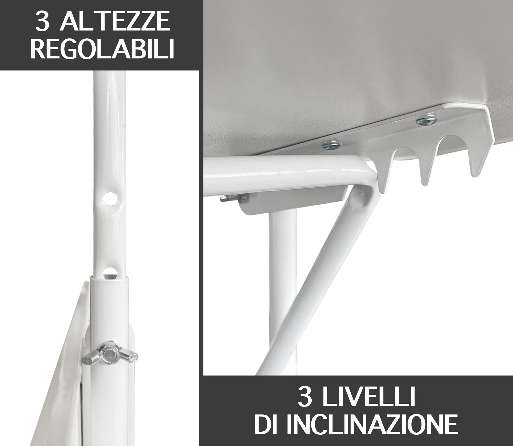 Tavolino Pieghevole Da Balcone 60x40Cm Uv Resistent Antiruggine Tavolo Sospeso Da Appendere Alla Ringhiera Richiudibile Salvaspazio Altezza Regolabile Struttura In Metallo Impermeabile  - Bianco