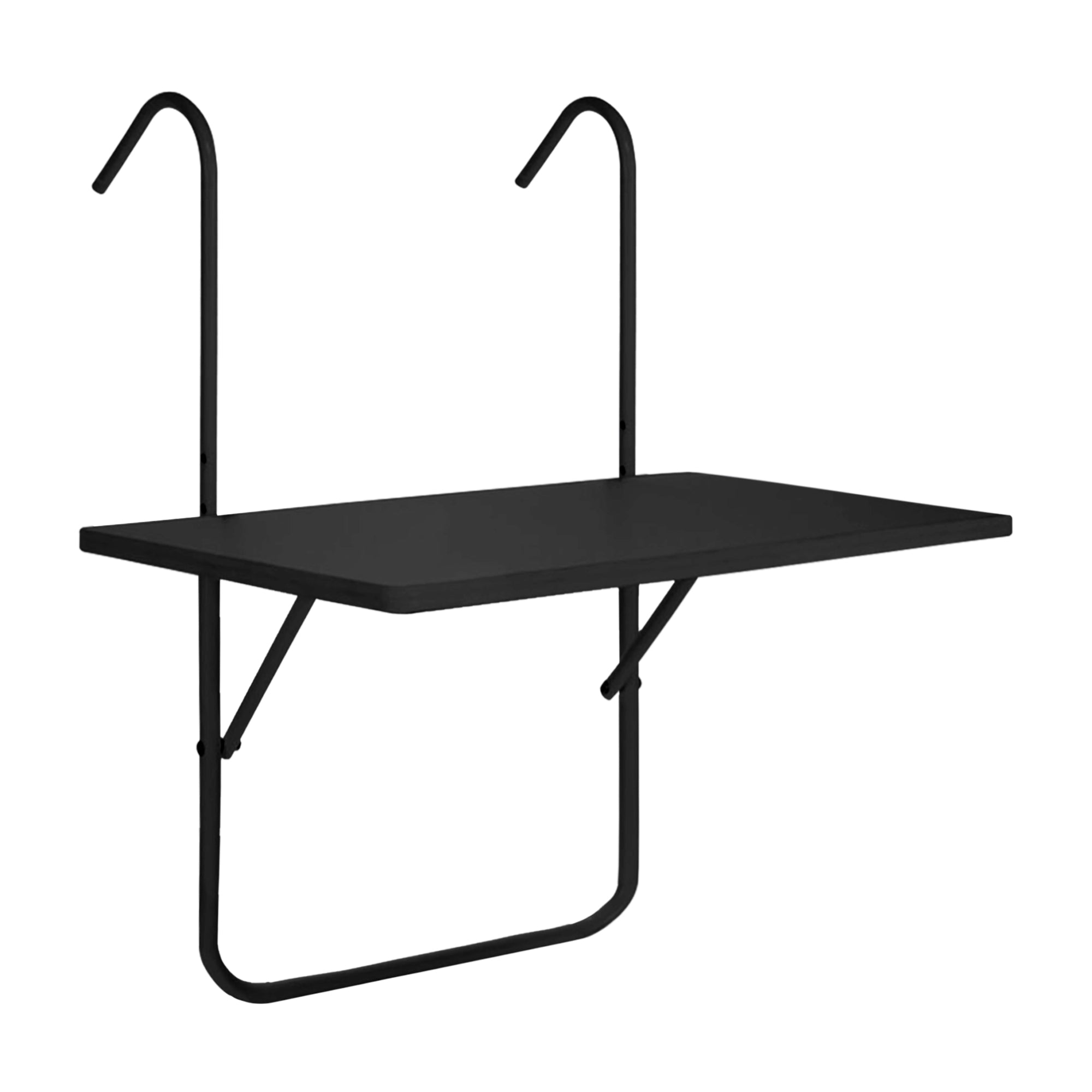 Tavolino Pieghevole Da Balcone 60x40Cm Uv Resistent Antiruggine Tavolo Sospeso Da Appendere Alla Ringhiera Richiudibile Salvaspazio Altezza Regolabile Struttura In Metallo Impermeabile  - Nero