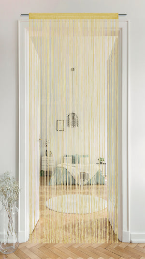 Tenda A Fili Stringhe Anti Mosche Insetti Divisorio Con Asola Per inserimento Di Bastoni Zanzariera Adattabile Con Forbici Porta Finestra Elegante - Beige - 100x200 cm