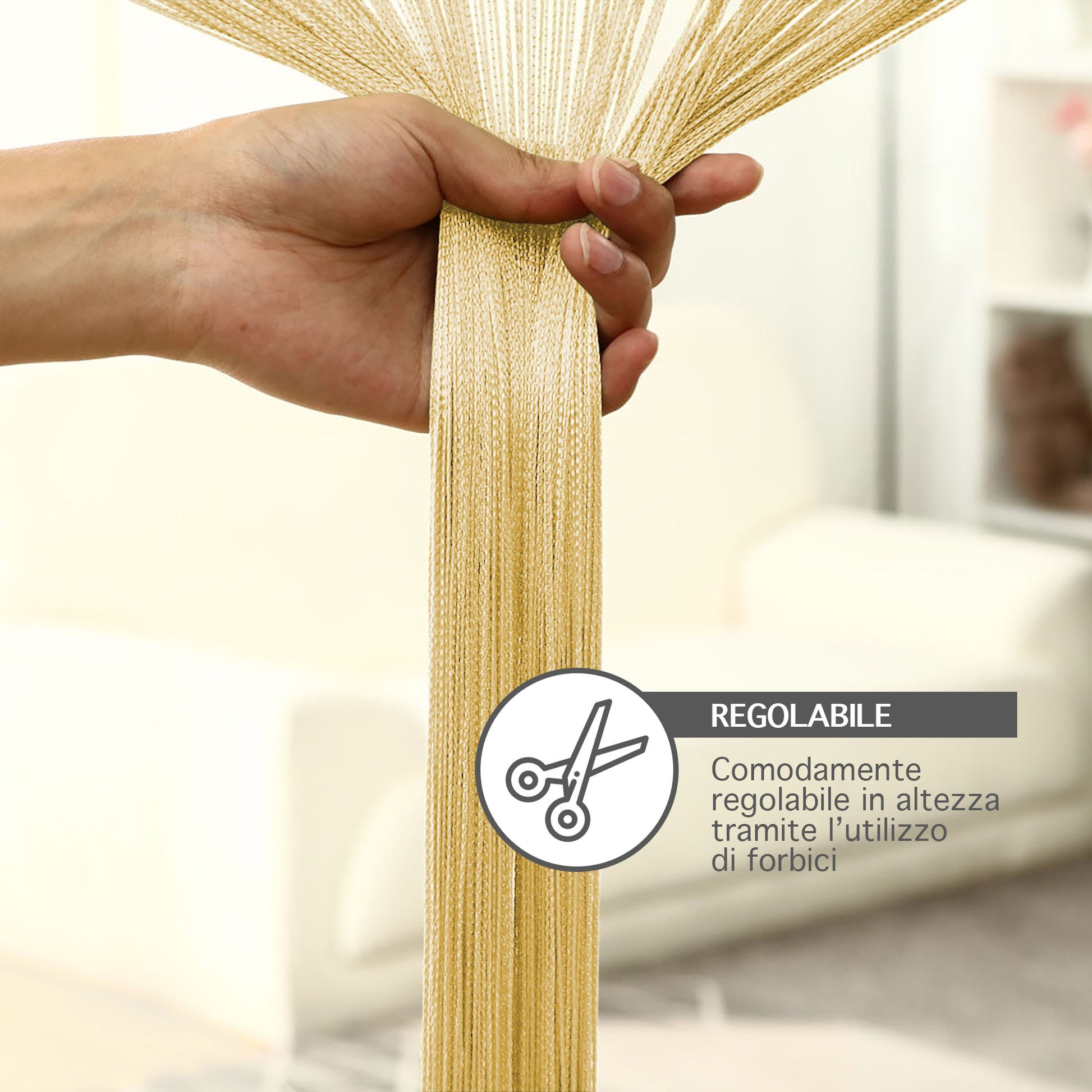 Tenda A Fili Stringhe Anti Mosche Insetti Divisorio Con Asola Per inserimento Di Bastoni Zanzariera Adattabile Con Forbici Porta Finestra Elegante - Beige - 140x290 cm