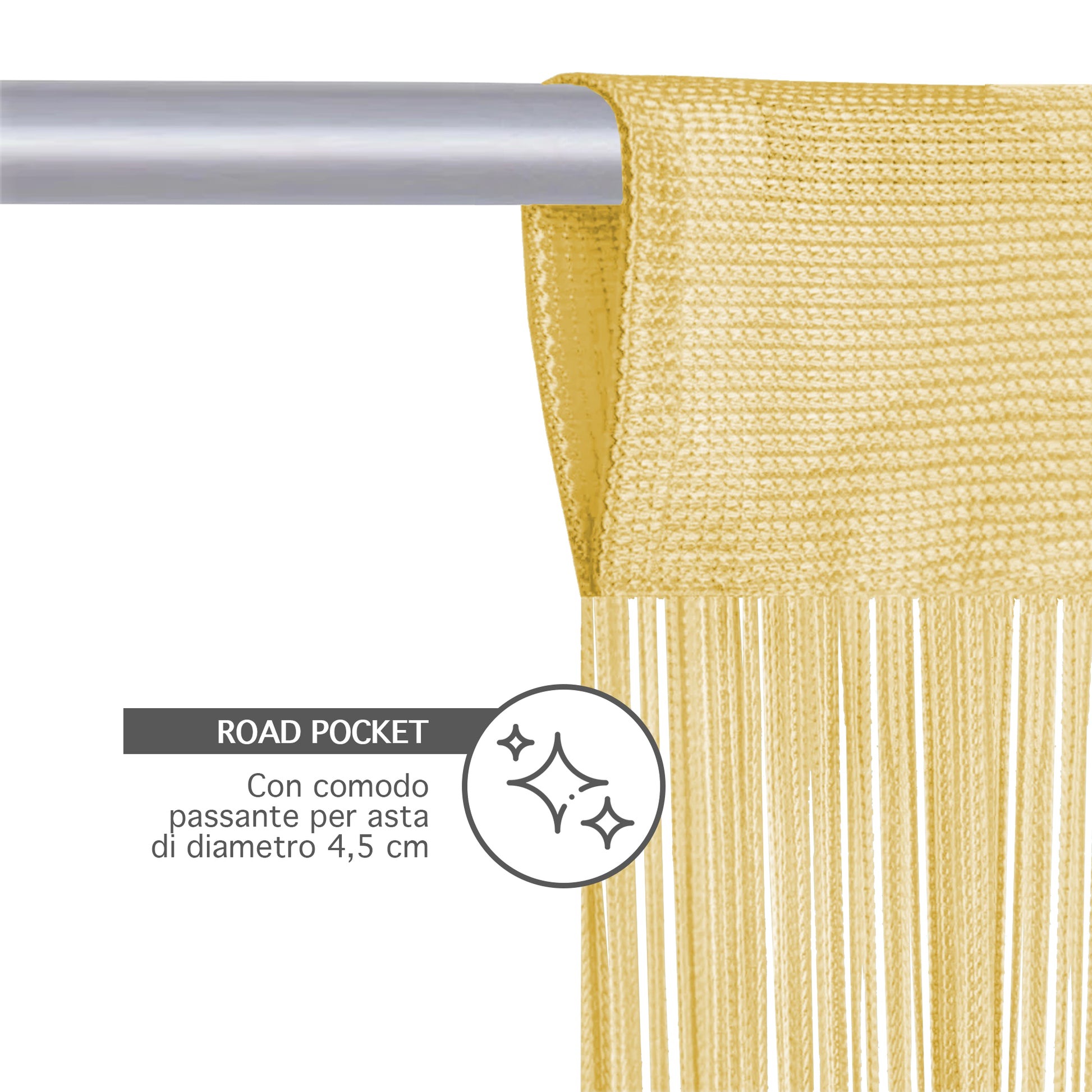 Tenda A Fili Stringhe Anti Mosche Insetti Divisorio Con Asola Per inserimento Di Bastoni Zanzariera Adattabile Con Forbici Porta Finestra Elegante - Beige - 140x290 cm