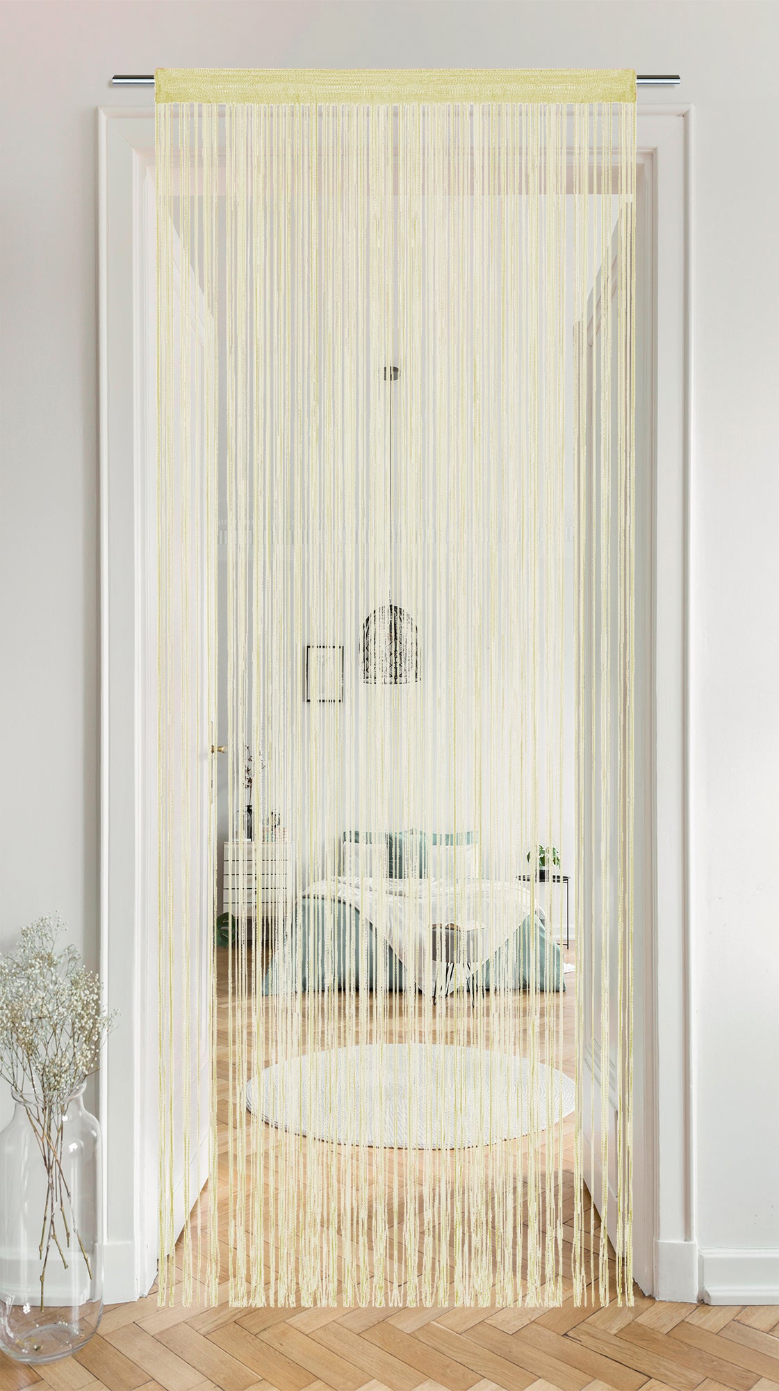 Tenda A Fili Stringhe Anti Mosche Insetti Divisorio Con Asola Per inserimento Di Bastoni Zanzariera Adattabile Con Forbici Porta Finestra Elegante - Bianco - 100x200 cm