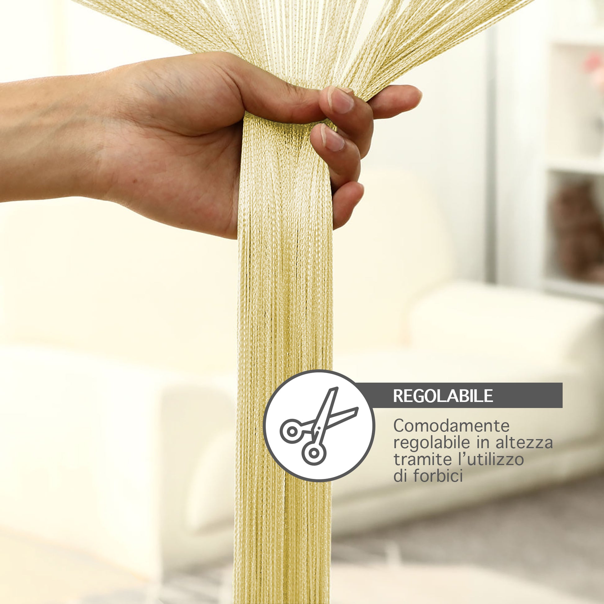 Tenda A Fili Stringhe Anti Mosche Insetti Divisorio Con Asola Per inserimento Di Bastoni Zanzariera Adattabile Con Forbici Porta Finestra Elegante - Bianco - 100x200 cm