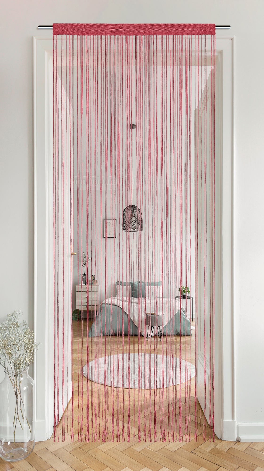 Tenda A Fili Stringhe Anti Mosche Insetti Divisorio Con Asola Per inserimento Di Bastoni Zanzariera Adattabile Con Forbici Porta Finestra Elegante - Bordeaux - 140x290 cm