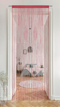 Tenda A Fili Stringhe Anti Mosche Insetti Divisorio Con Asola Per inserimento Di Bastoni Zanzariera Adattabile Con Forbici Porta Finestra Elegante - Bordeaux - 140x290 cm