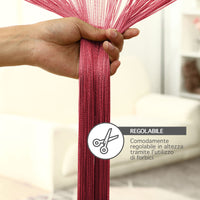 Tenda A Fili Stringhe Anti Mosche Insetti Divisorio Con Asola Per inserimento Di Bastoni Zanzariera Adattabile Con Forbici Porta Finestra Elegante - Bordeaux - 140x290 cm