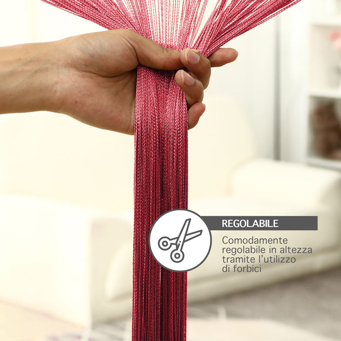 Tenda A Fili Stringhe Anti Mosche Insetti Divisorio Con Asola Per inserimento Di Bastoni Zanzariera Adattabile Con Forbici Porta Finestra Elegante - Bordeaux - 140x290 cm