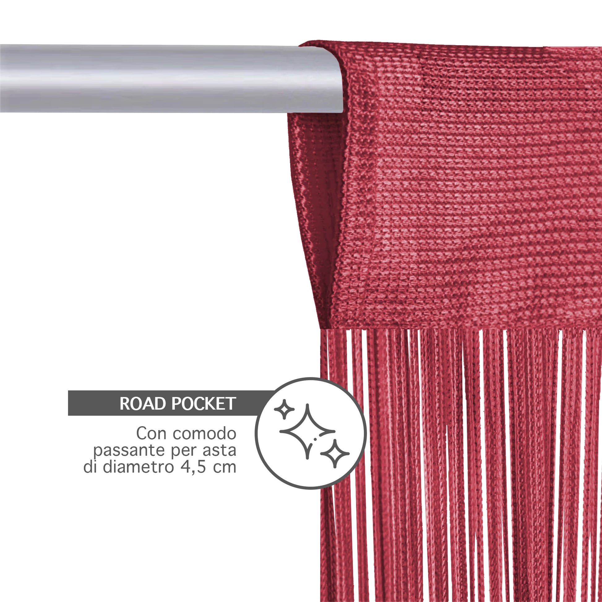 Tenda A Fili Stringhe Anti Mosche Insetti Divisorio Con Asola Per inserimento Di Bastoni Zanzariera Adattabile Con Forbici Porta Finestra Elegante - Bordeaux - 100x200 cm