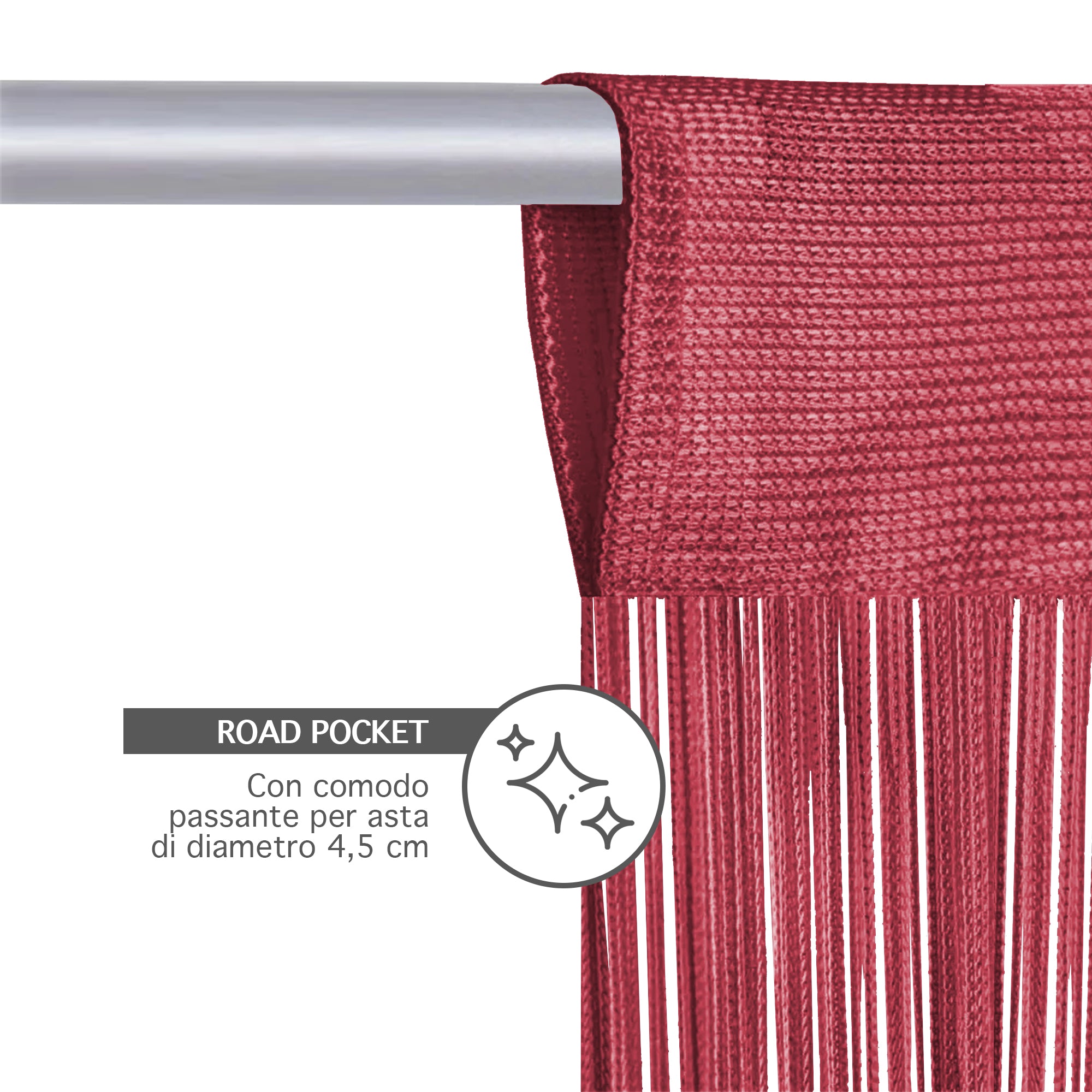 Tenda A Fili Stringhe Anti Mosche Insetti Divisorio Con Asola Per inserimento Di Bastoni Zanzariera Adattabile Con Forbici Porta Finestra Elegante - Bordeaux - 140x290 cm