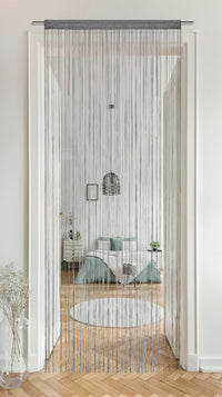 Tenda A Fili Stringhe Anti Mosche Insetti Divisorio Con Asola Per inserimento Di Bastoni Zanzariera Adattabile Con Forbici Porta Finestra Elegante - Grigio - 100x200 cm