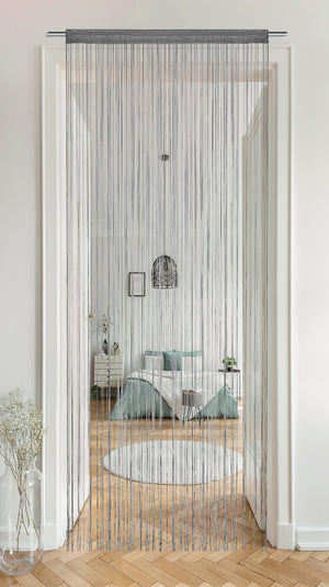 Tenda A Fili Stringhe Anti Mosche Insetti Divisorio Con Asola Per inserimento Di Bastoni Zanzariera Adattabile Con Forbici Porta Finestra Elegante - Grigio - 100x200 cm