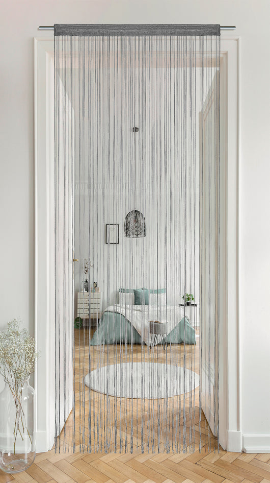 Tenda A Fili Stringhe Anti Mosche Insetti Divisorio Con Asola Per inserimento Di Bastoni Zanzariera Adattabile Con Forbici Porta Finestra Elegante - Grigio - 100x200 cm