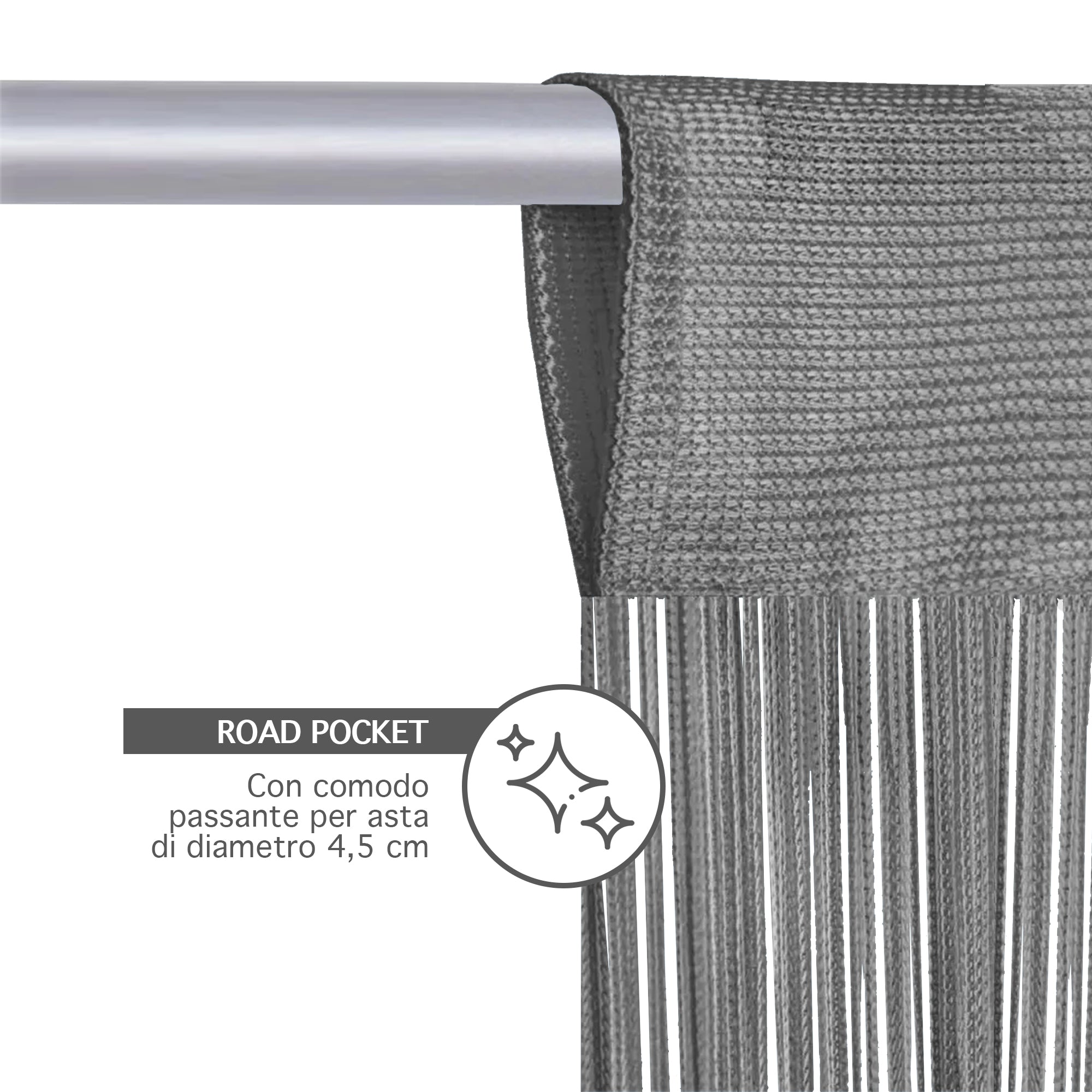 Tenda A Fili Stringhe Anti Mosche Insetti Divisorio Con Asola Per inserimento Di Bastoni Zanzariera Adattabile Con Forbici Porta Finestra Elegante - Grigio - 100x200 cm