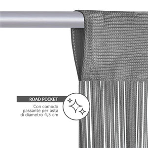 Tenda A Fili Stringhe Anti Mosche Insetti Divisorio Con Asola Per inserimento Di Bastoni Zanzariera Adattabile Con Forbici Porta Finestra Elegante - Grigio - 100x200 cm