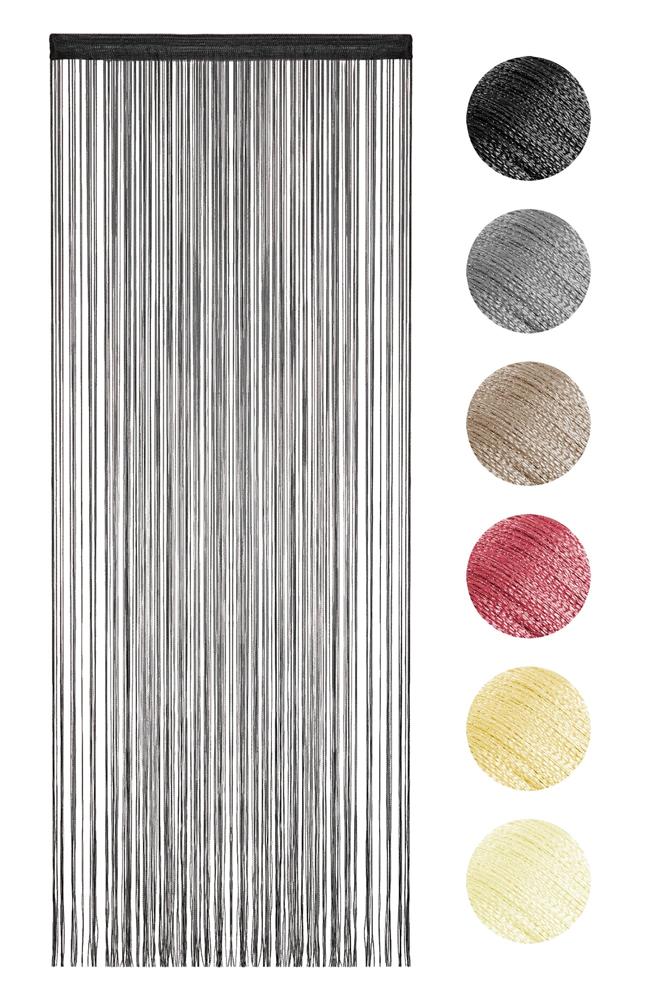 Tenda A Fili Stringhe Anti Mosche Insetti Divisorio Con Asola Per inserimento Di Bastoni Zanzariera Adattabile Con Forbici Porta Finestra Elegante - Nero - 140x290 cm