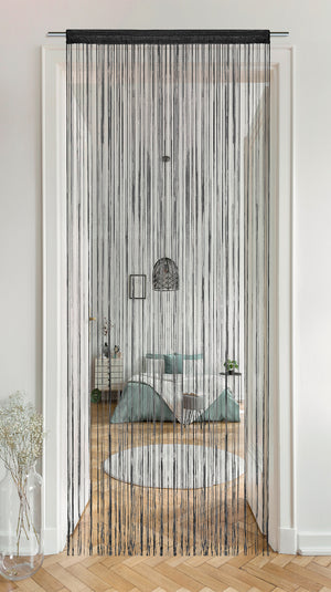 Tenda A Fili Stringhe Anti Mosche Insetti Divisorio Con Asola Per inserimento Di Bastoni Zanzariera Adattabile Con Forbici Porta Finestra Elegante - Nero - 100x200 cm