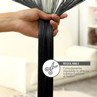 Tenda A Fili Stringhe Anti Mosche Insetti Divisorio Con Asola Per inserimento Di Bastoni Zanzariera Adattabile Con Forbici Porta Finestra Elegante - Nero - 100x200 cm