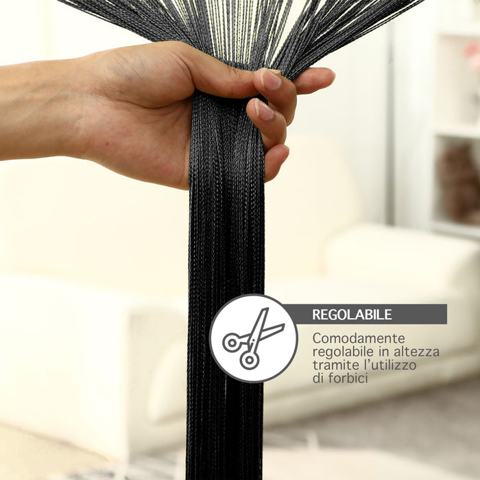 Tenda A Fili Stringhe Anti Mosche Insetti Divisorio Con Asola Per inserimento Di Bastoni Zanzariera Adattabile Con Forbici Porta Finestra Elegante - Nero - 140x290 cm
