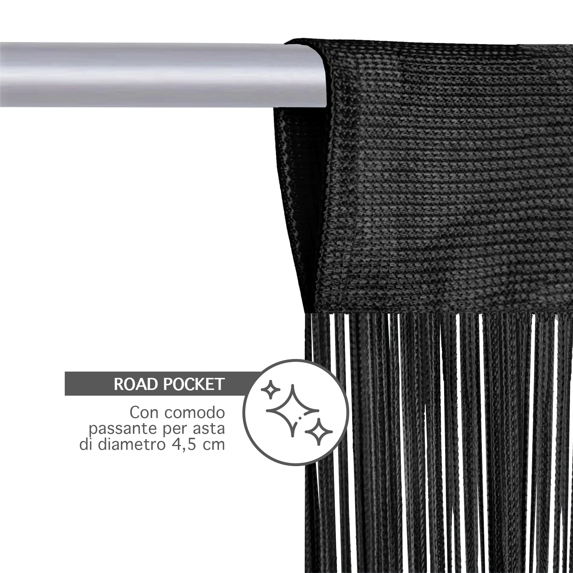 Tenda A Fili Stringhe Anti Mosche Insetti Divisorio Con Asola Per inserimento Di Bastoni Zanzariera Adattabile Con Forbici Porta Finestra Elegante - Nero - 100x200 cm