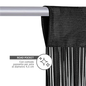 Tenda A Fili Stringhe Anti Mosche Insetti Divisorio Con Asola Per inserimento Di Bastoni Zanzariera Adattabile Con Forbici Porta Finestra Elegante - Nero - 100x200 cm