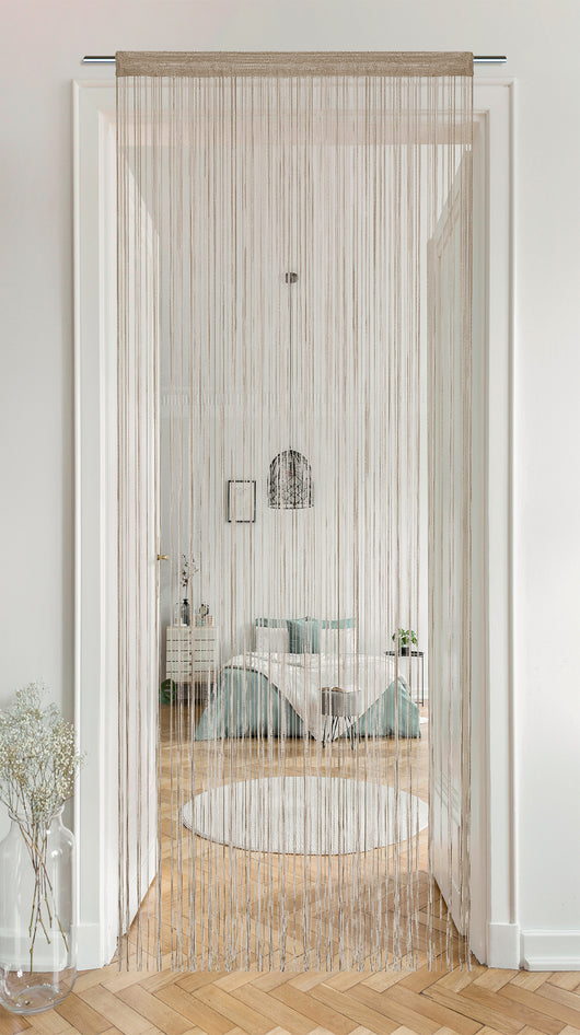 Tenda A Fili Stringhe Anti Mosche Insetti Divisorio Con Asola Per inserimento Di Bastoni Zanzariera Adattabile Con Forbici Porta Finestra Elegante - Tortora - 100x200 cm