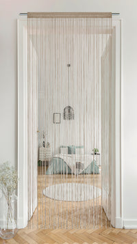 Tenda A Fili Stringhe Anti Mosche Insetti Divisorio Con Asola Per inserimento Di Bastoni Zanzariera Adattabile Con Forbici Porta Finestra Elegante - Tortora - 140x290 cm