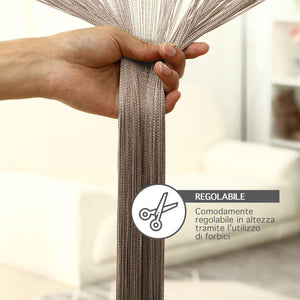 Tenda A Fili Stringhe Anti Mosche Insetti Divisorio Con Asola Per inserimento Di Bastoni Zanzariera Adattabile Con Forbici Porta Finestra Elegante - Tortora - 140x290 cm