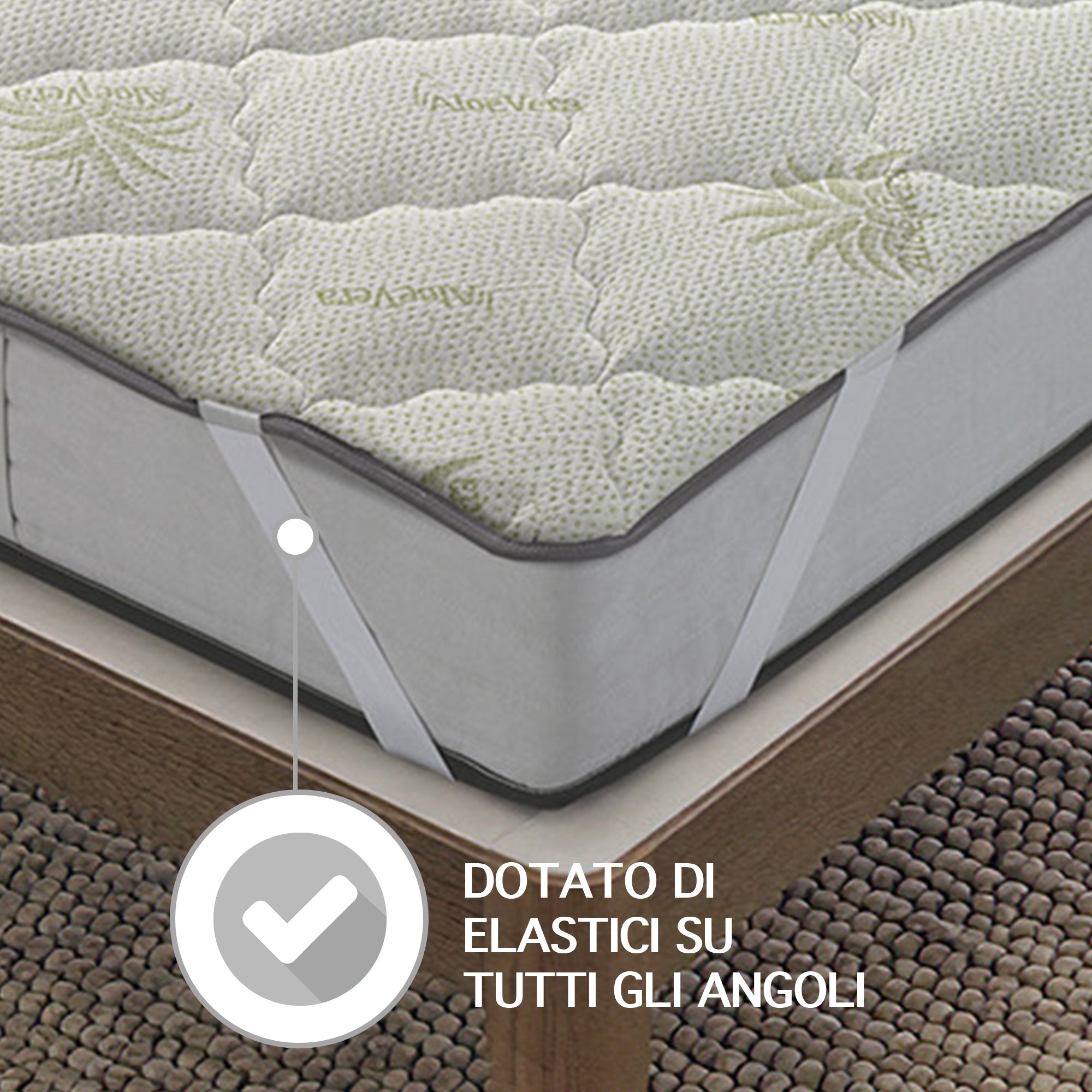 Topper Trapuntato Aloe Vera Prodotto Italiano Correttore Materasso Anallergico con Fasce Elastiche Salva Coprimaterasso Traspirante Protettivo - Bianco - PiazzaMezza120x200cm