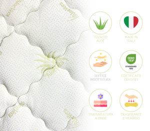 Topper Trapuntato Aloe Vera Prodotto Italiano Correttore Materasso Anallergico con Fasce Elastiche Salva Coprimaterasso Traspirante Protettivo - Bianco - PiazzaMezza120x200cm