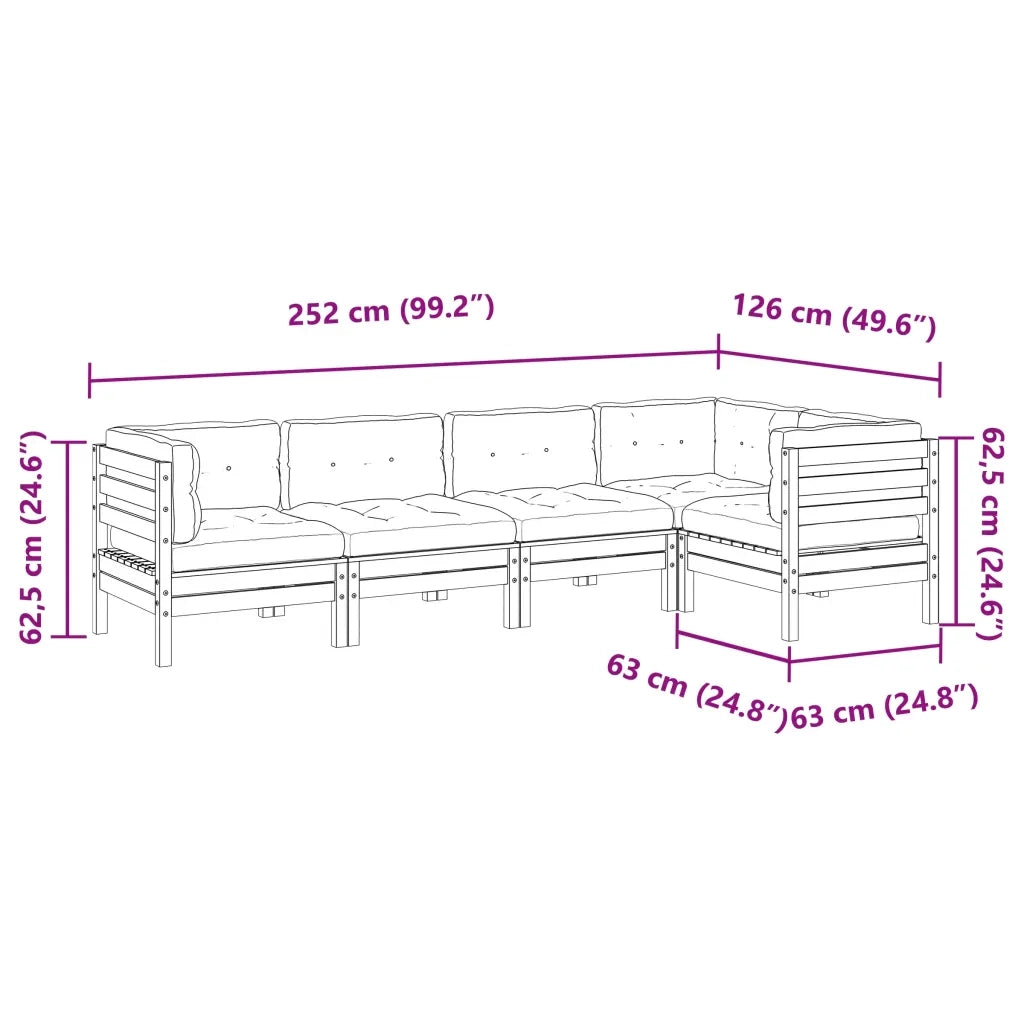 Set Divani Giardino 5 pz Cuscini Legno Massello Abete Douglas
