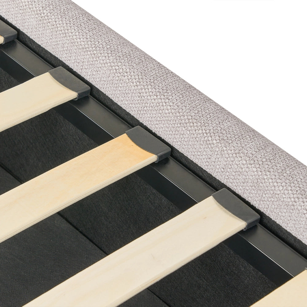 Telaio del letto a doghe in tessuto di lino grigio imbottito gambe in plastica ottomana di stoccaggio 140 x 200 cm EU dimensioni doppie Design moderno